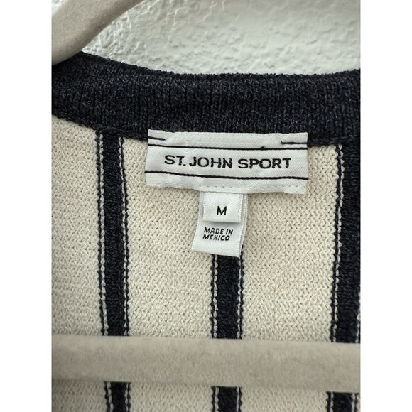 St John Sport Zip-up Short Sleeve Dorlman Sweater Size M Wool Blend,stripes - Picture 7 of 9